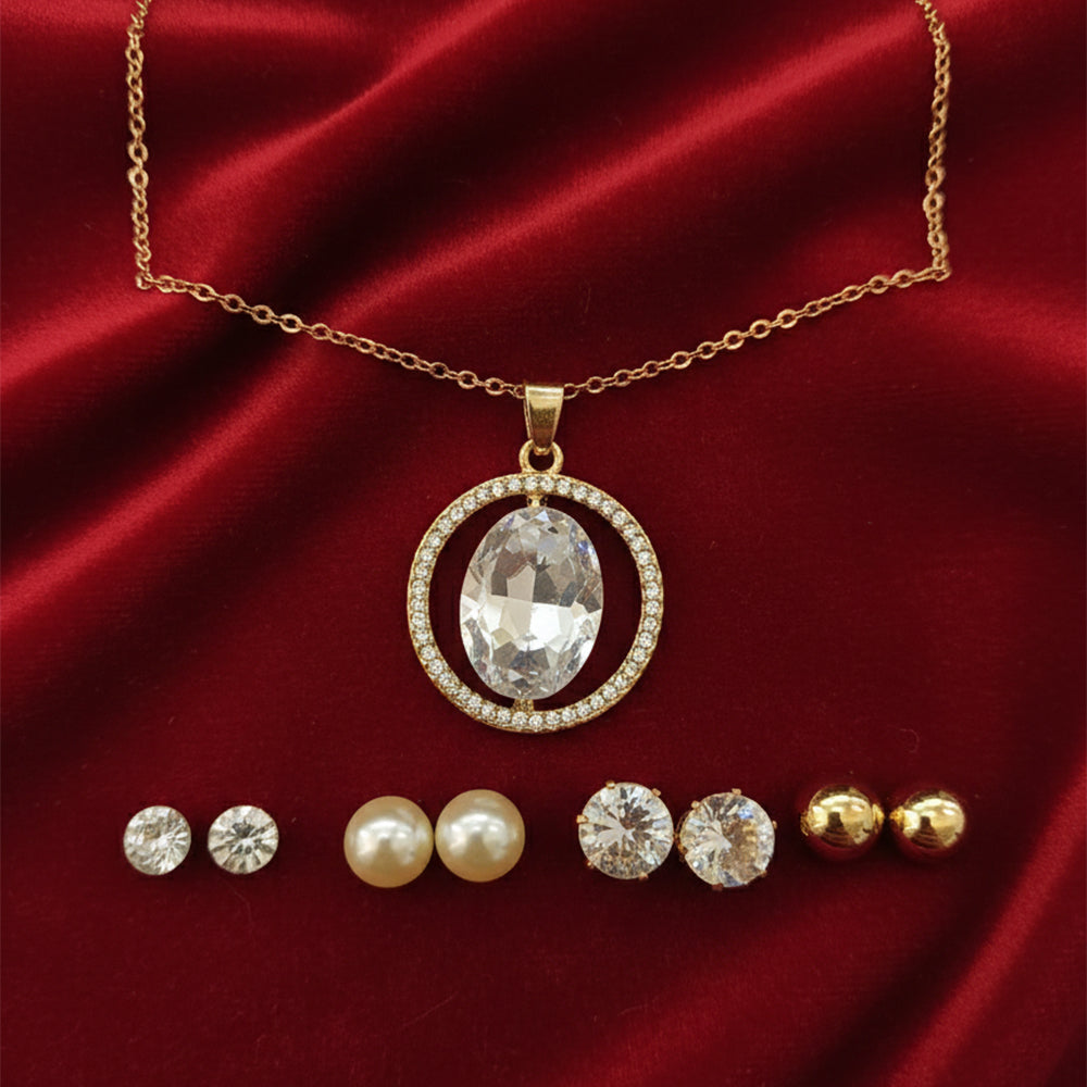 The99Jewel Chain Pendant & Set of 4 Stud Earrings Combo