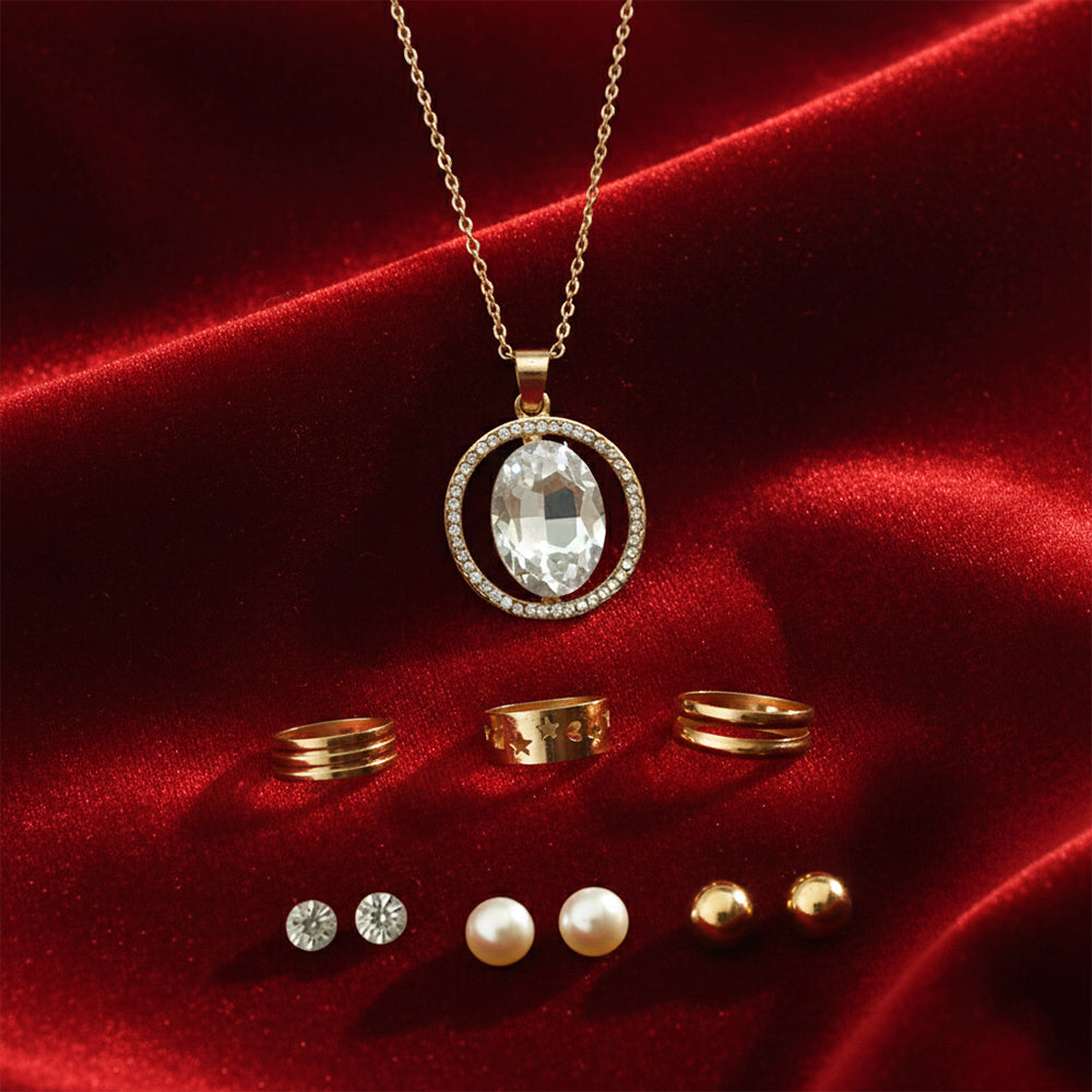 The99Jewel Chain Pendant Studs & Ring Combo