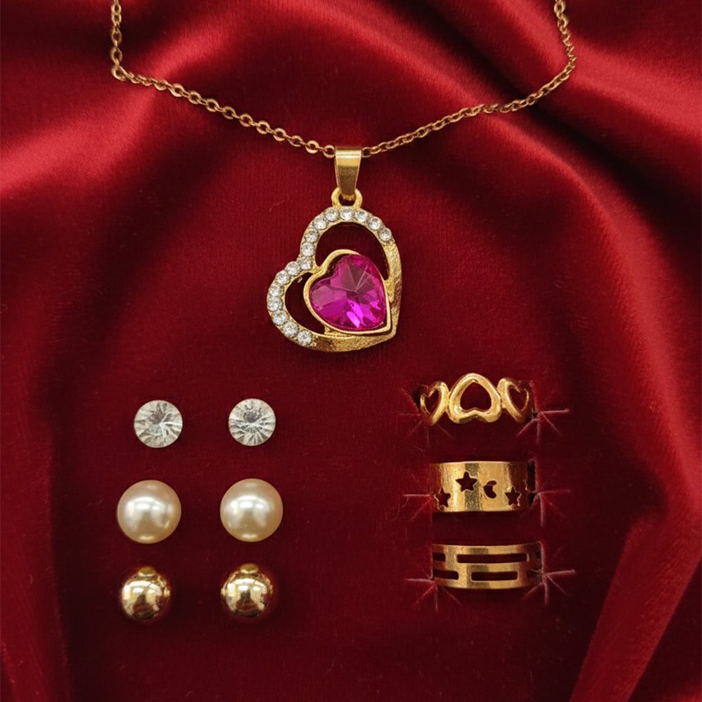 The99Jewel Chain Pendant Studs & Ring Combo