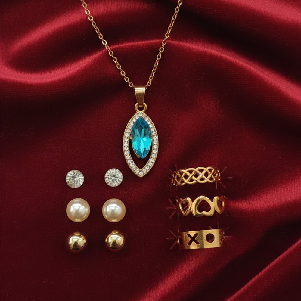 The99Jewel Chain Pendant Studs & Ring Combo