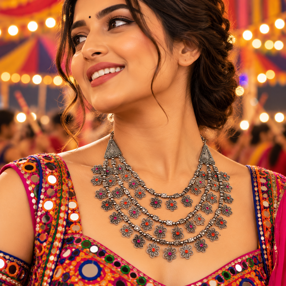 The99Jewel Traditional Oxidised Plated Layered Necklace Set  Garba & Dandiya Festive Jewellery