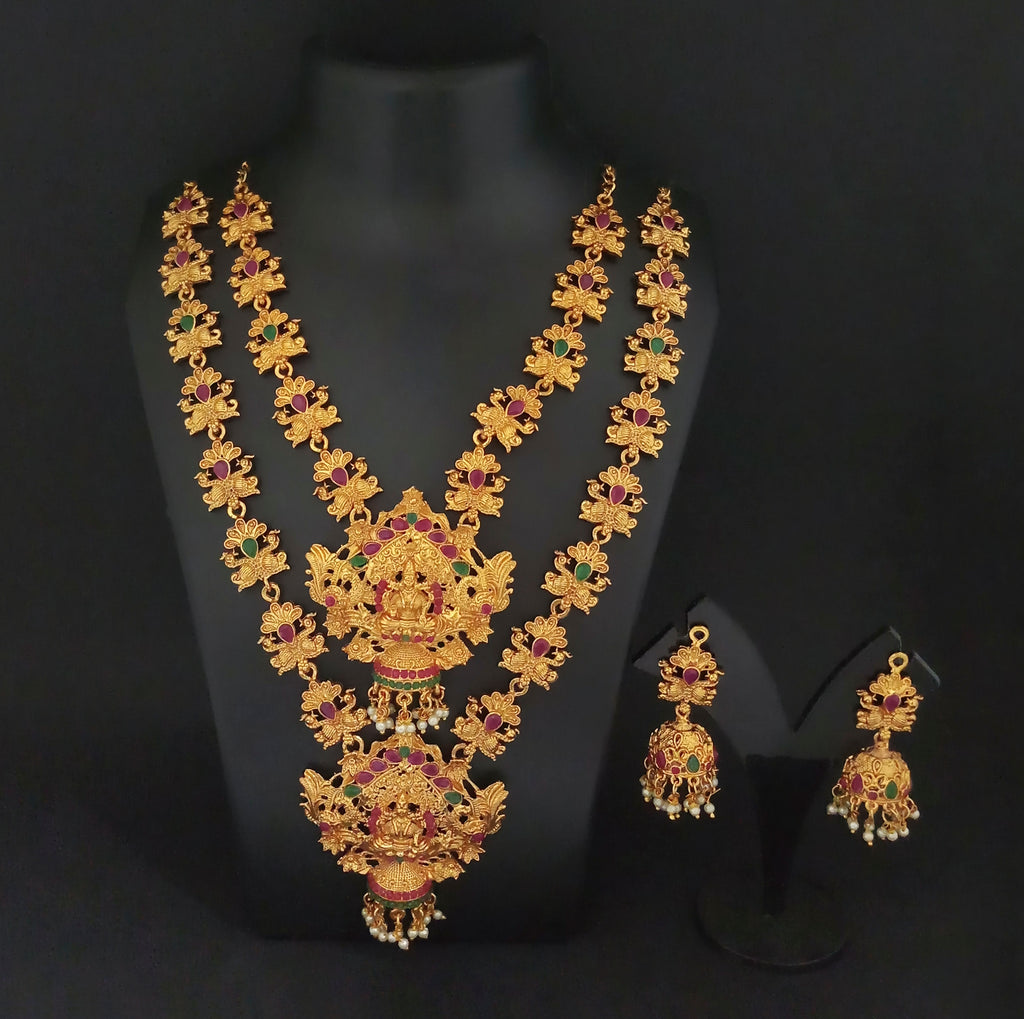 The99Jewel Exquisite Temple Look Double Necklace Set for Women | Classic Indian Ethnic Accessories