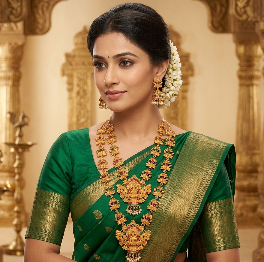 The99Jewel Exquisite Temple Look Double Necklace Set for Women | Classic Indian Ethnic Accessories