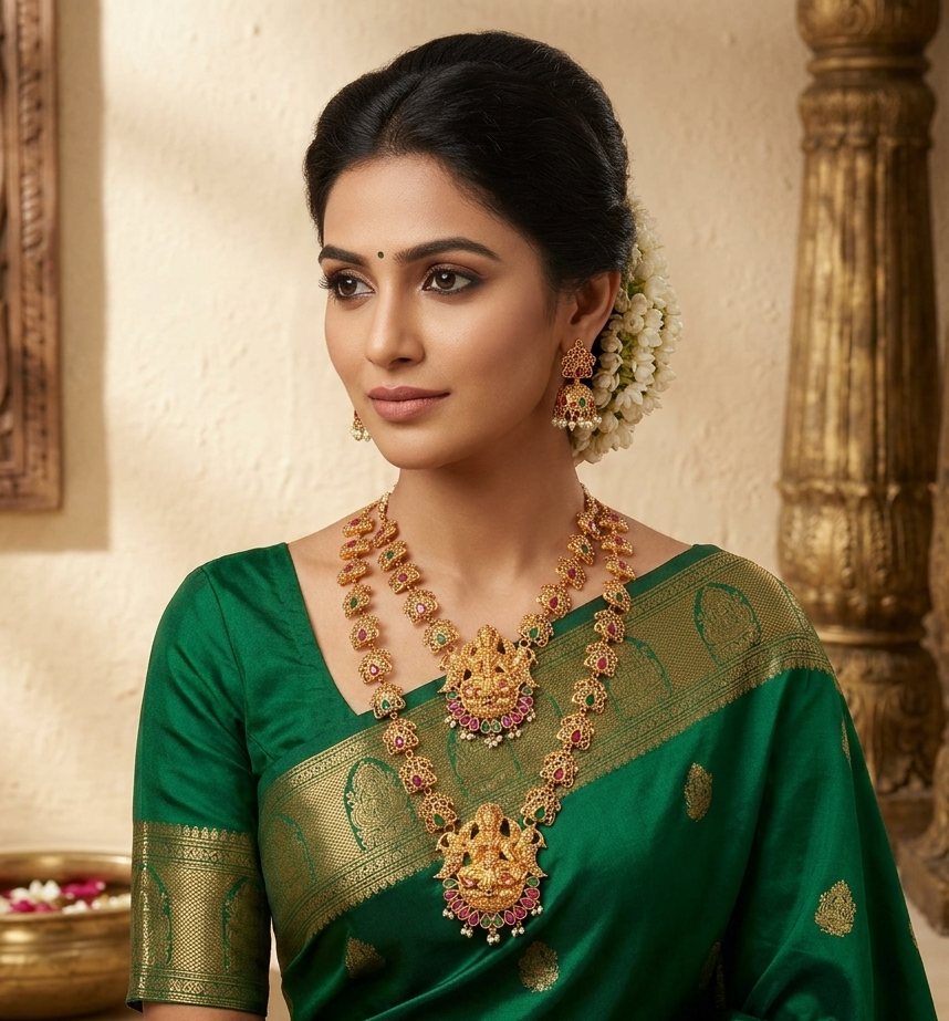 The99Jewel Exquisite Temple Look Double Necklace Set for Women | Classic Indian Ethnic Accessories