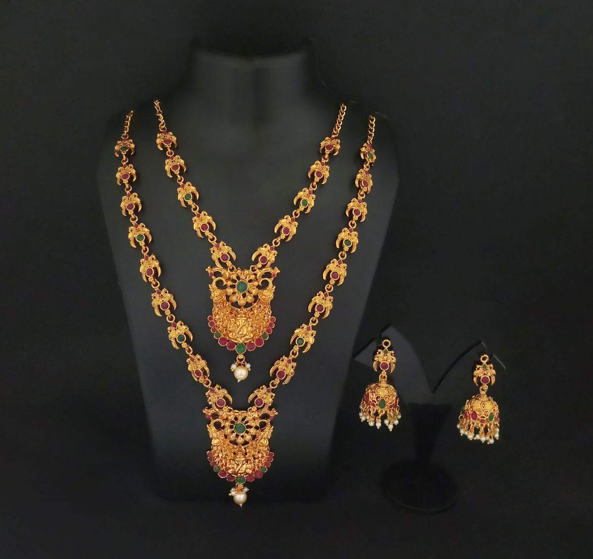 The99Jewel Exquisite Temple Look Double Necklace Set for Women | Classic Indian Ethnic Accessories