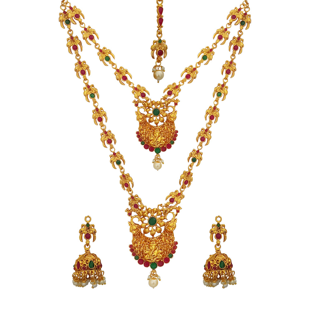 The99Jewel Exquisite Temple Look Double Necklace Set for Women | Classic Indian Ethnic Accessories