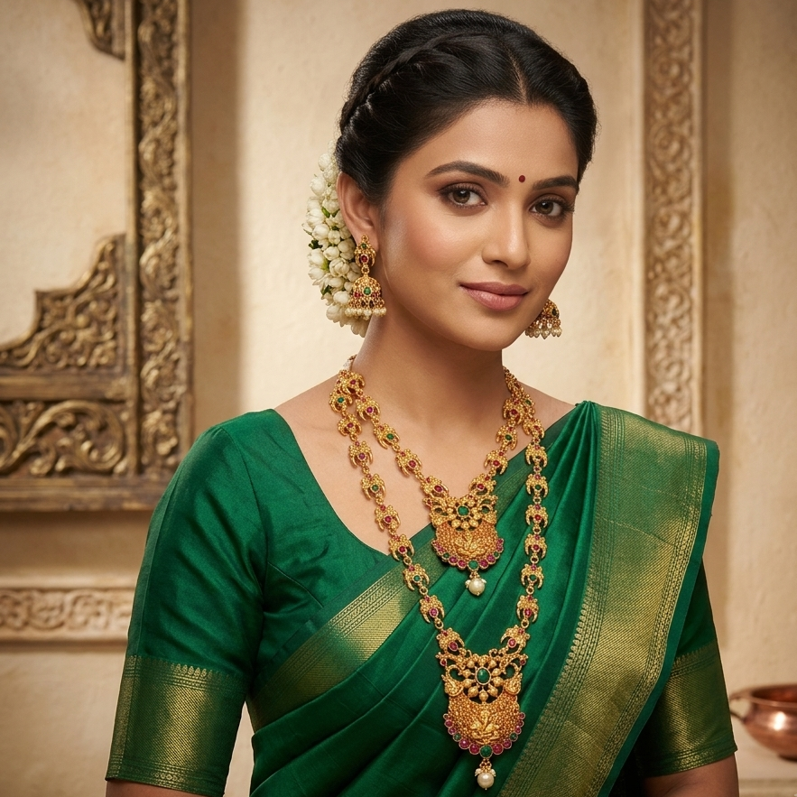 The99Jewel Exquisite Temple Look Double Necklace Set for Women | Classic Indian Ethnic Accessories