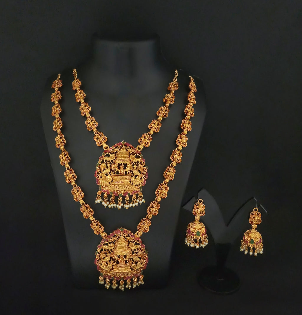 The99Jewel Exquisite Temple Look Double Necklace Set for Women | Classic Indian Ethnic Accessories