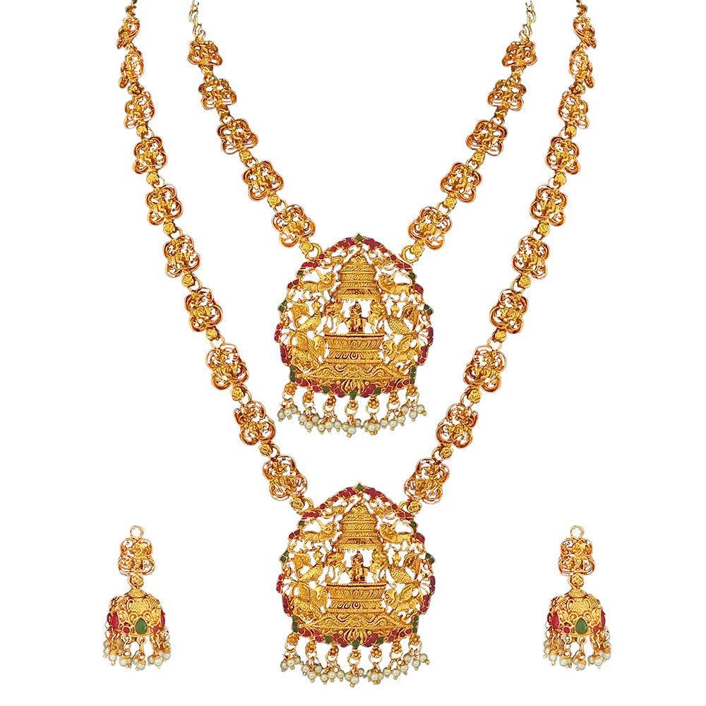 The99Jewel Exquisite Temple Look Double Necklace Set for Women | Classic Indian Ethnic Accessories