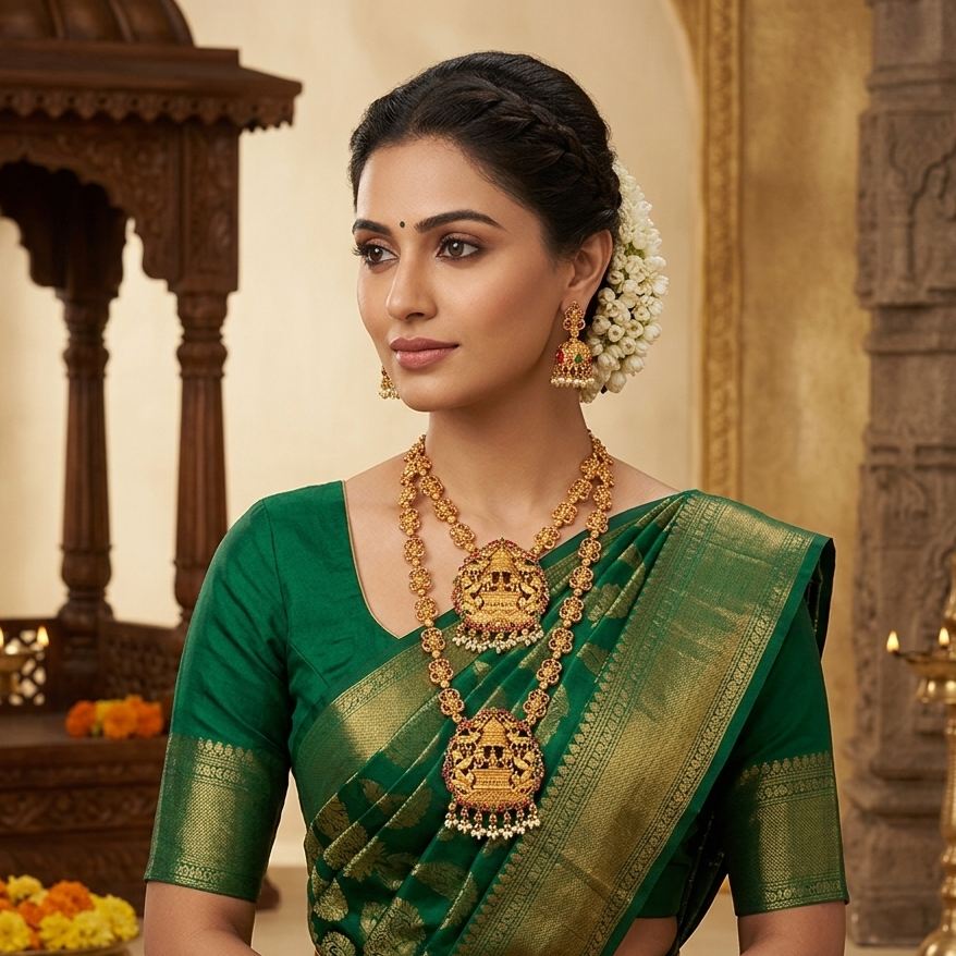 The99Jewel Exquisite Temple Look Double Necklace Set for Women | Classic Indian Ethnic Accessories