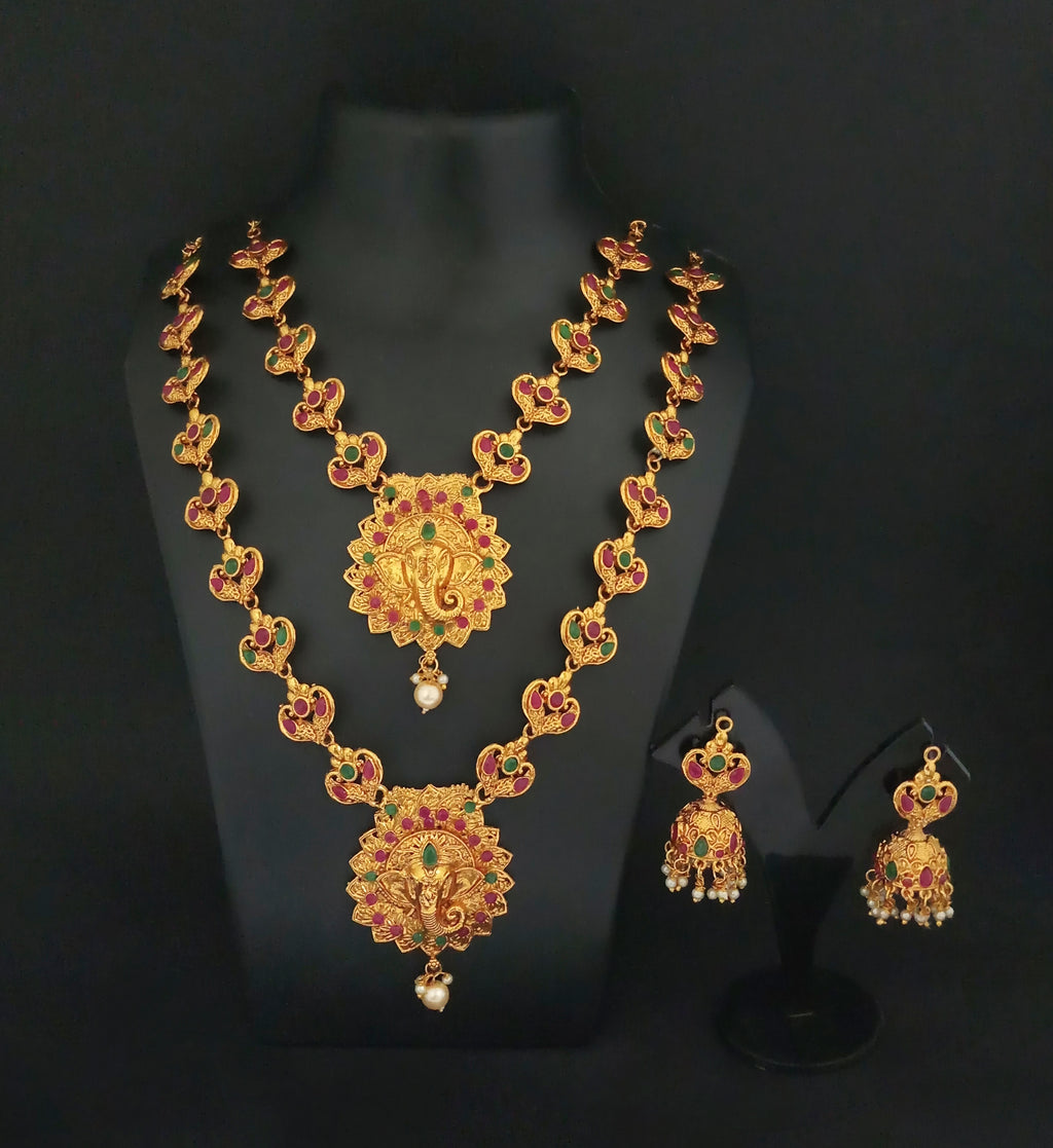 The99Jewel Exquisite Temple Look Double Necklace Set for Women | Classic Indian Ethnic Accessories
