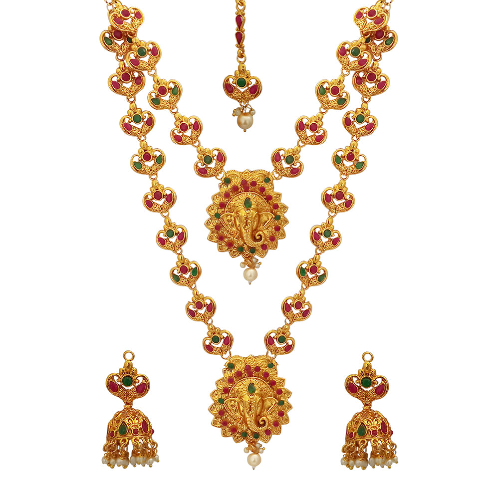 The99Jewel Exquisite Temple Look Double Necklace Set for Women | Classic Indian Ethnic Accessories