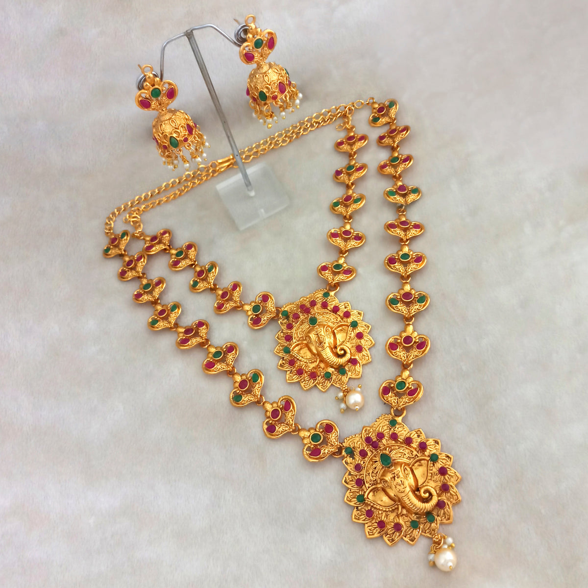 The99Jewel Exquisite Temple Look Double Necklace Set for Women | Classic Indian Ethnic Accessories