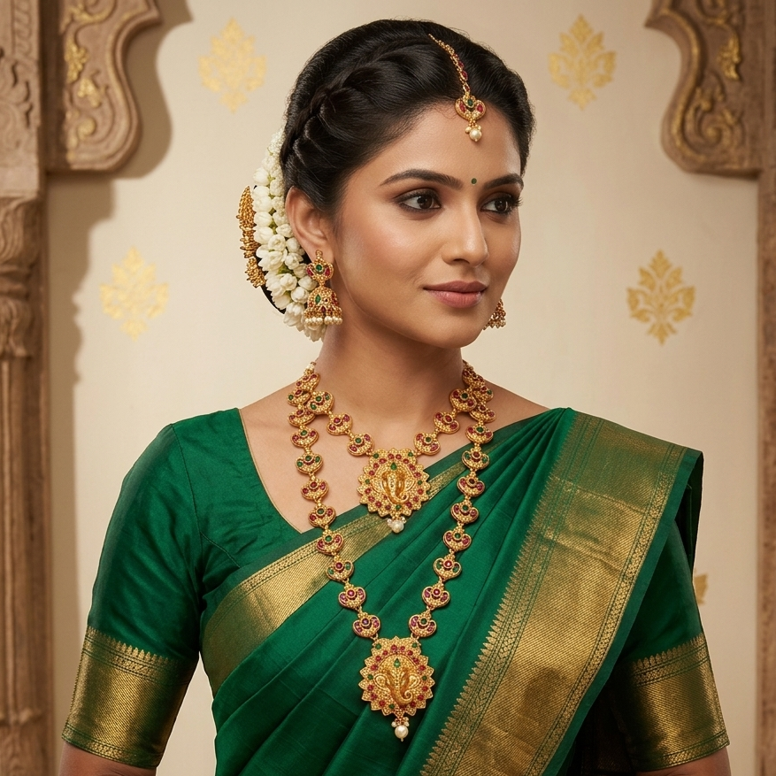 The99Jewel Exquisite Temple Look Double Necklace Set for Women | Classic Indian Ethnic Accessories