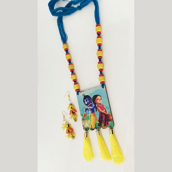The99Jewel Lord Radha Krishna Digital Printed Wooden Necklace Set