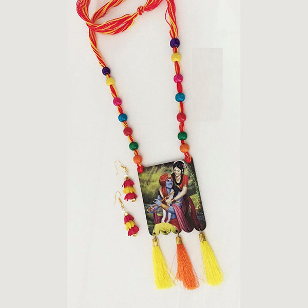 The99Jewel Lord Radha Krishna Digital Printed Wooden Necklace Set