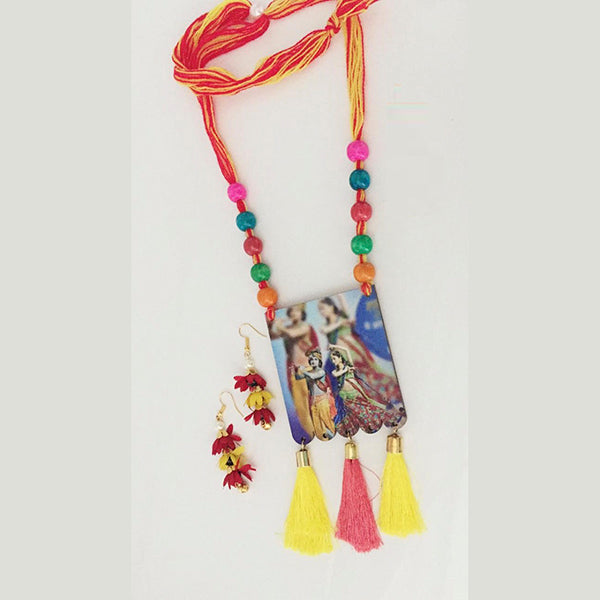 The99Jewel Lord Radha Krishna Digital Printed Wooden Necklace Set