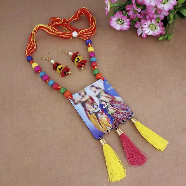 The99Jewel Lord Radha Krishna Digital Printed Wooden Necklace Set