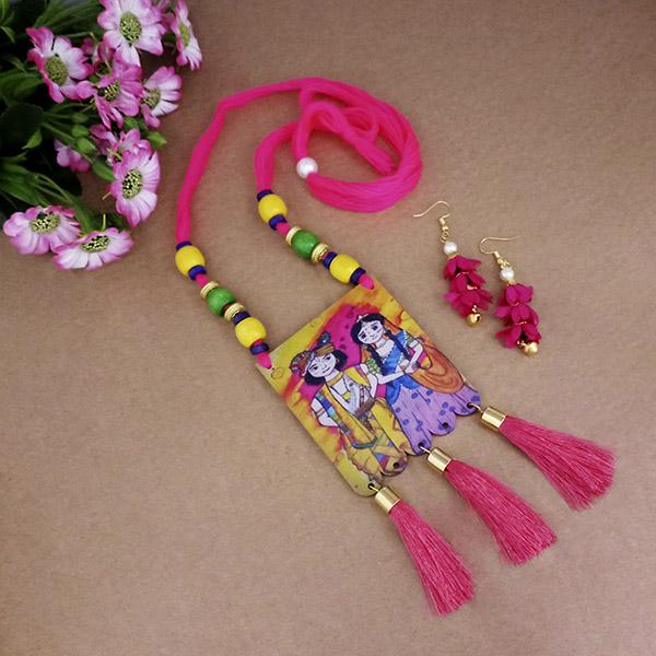 The99Jewel Lord Radha Krishna Digital Printed Wooden Necklace Set