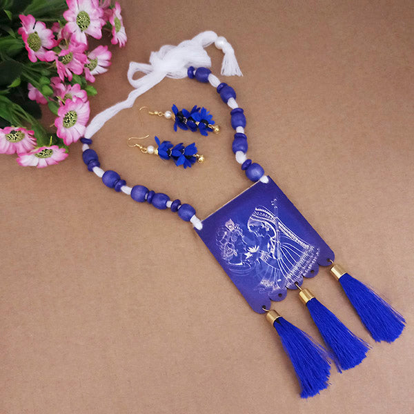 The99Jewel Lord Radha Krishna Digital Printed Wooden Necklace Set