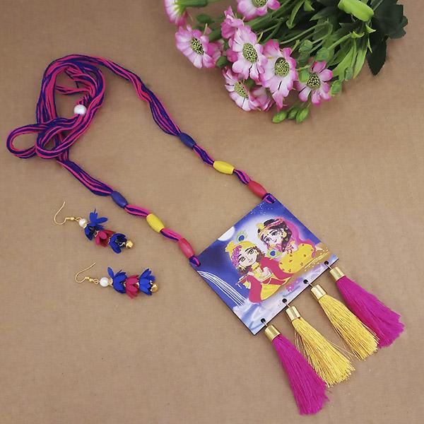 The99Jewel Lord Radha Krishna Digital Printed Wooden Necklace Set