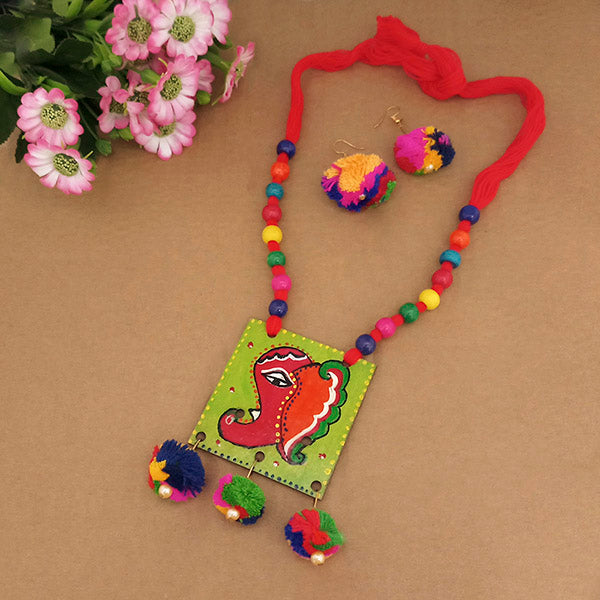 The99Jewel Lord Ganesh Digital Printed Wooden Necklace Set