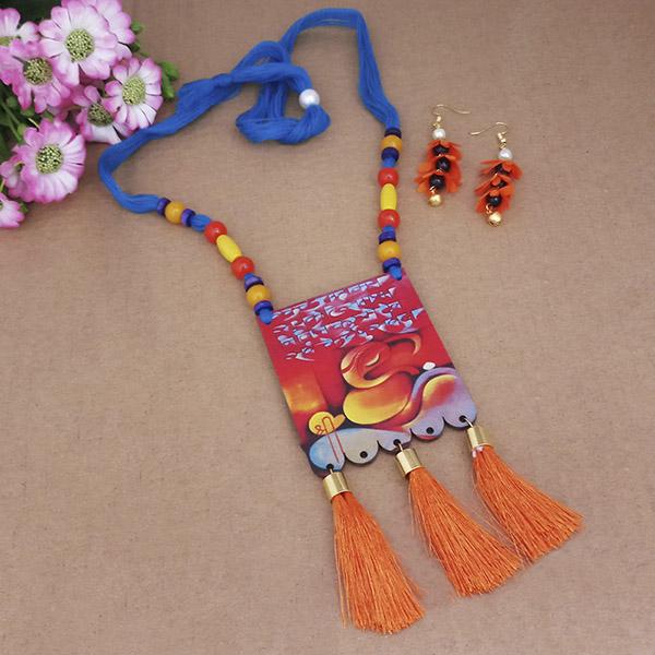 The99Jewel Lord Ganesh Digital Printed Wooden Necklace Set