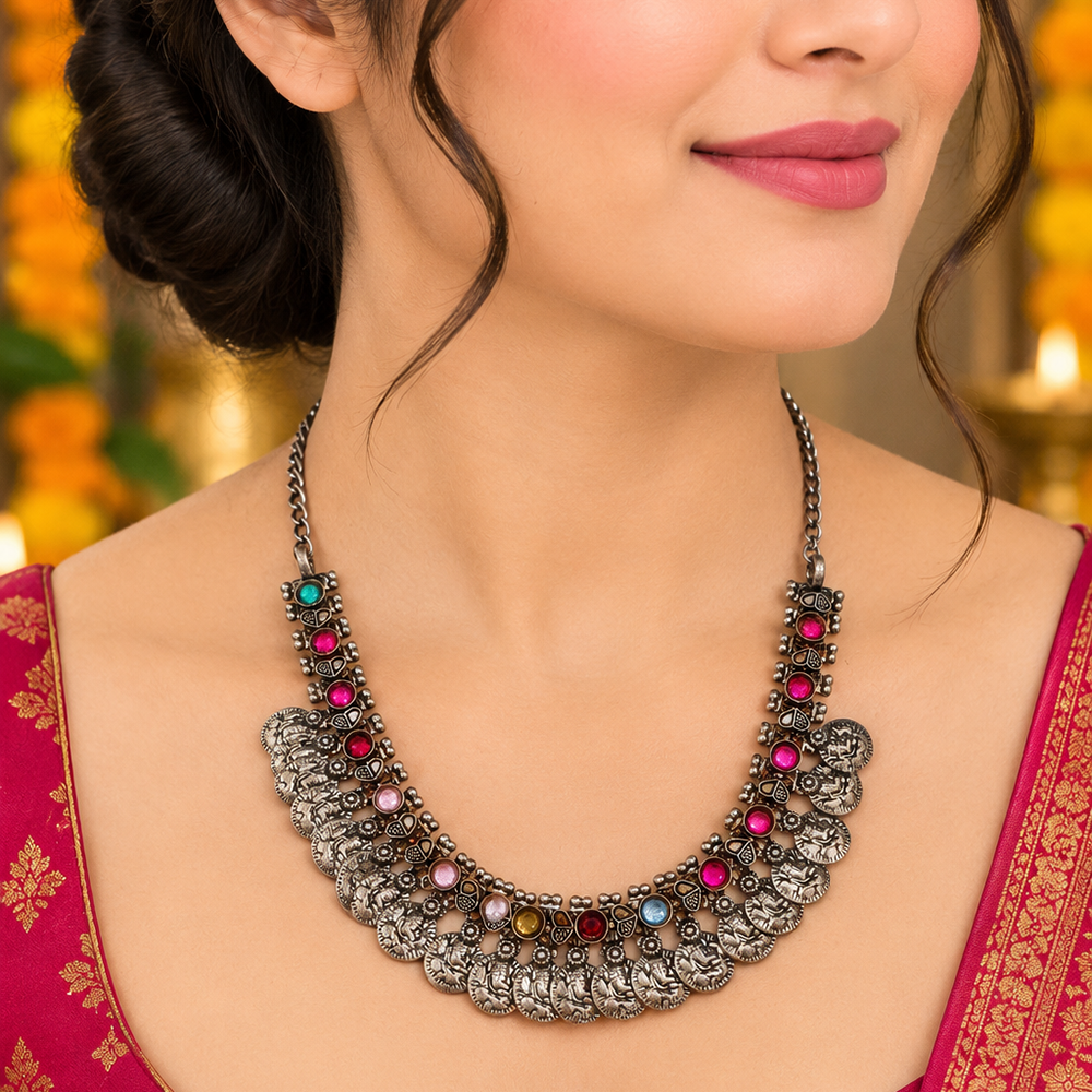 The99Jewel Ethnic Oxidised Plated Necklace |Festive Jewellery for Navratri & Traditional Outfits