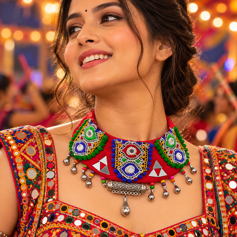 The99Jewel Traditional Navratri Kutchi Mirror Work Choker Necklace  Garba & Dandiya Festive Jewellery