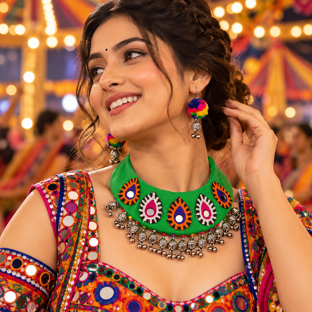 The99Jewel Traditional Navratri Kutchi Mirror Work Choker Necklace  Garba & Dandiya Festive Jewellery