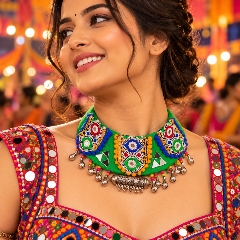 The99Jewel Traditional Navratri Kutchi Mirror Work Choker Necklace  Garba & Dandiya Festive Jewellery