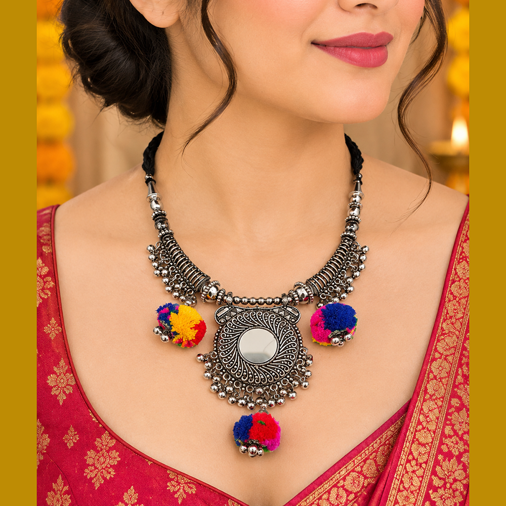 The99Jewel Ethnic Oxidised Plated Necklace Set | Festive Jewellery for Navratri & Traditional Outfits