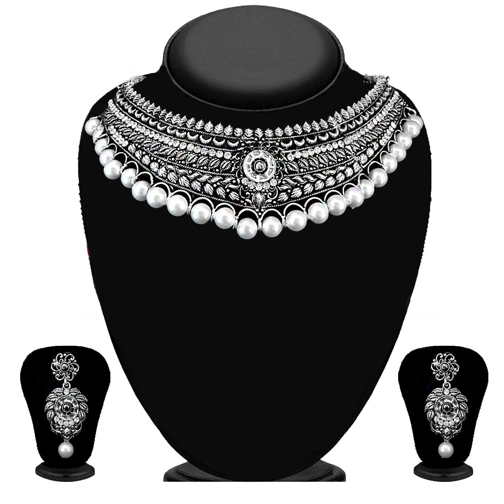 The99Jewel Oxidised Plated Designer Pearl Choker Necklace Set