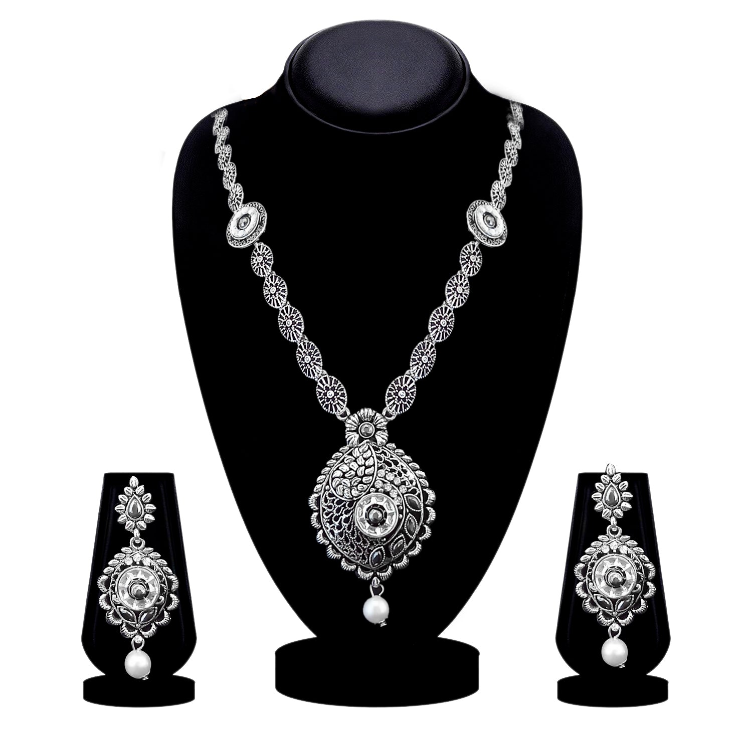 The99Jewel Oxidised Plated Designer Long  Necklace Set