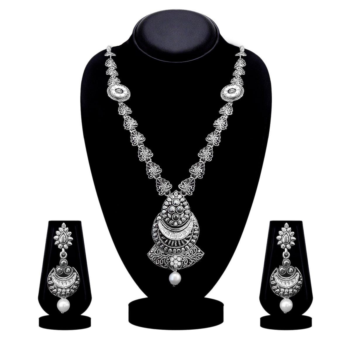 The99Jewel Oxidised Plated Designer Long Necklace Set