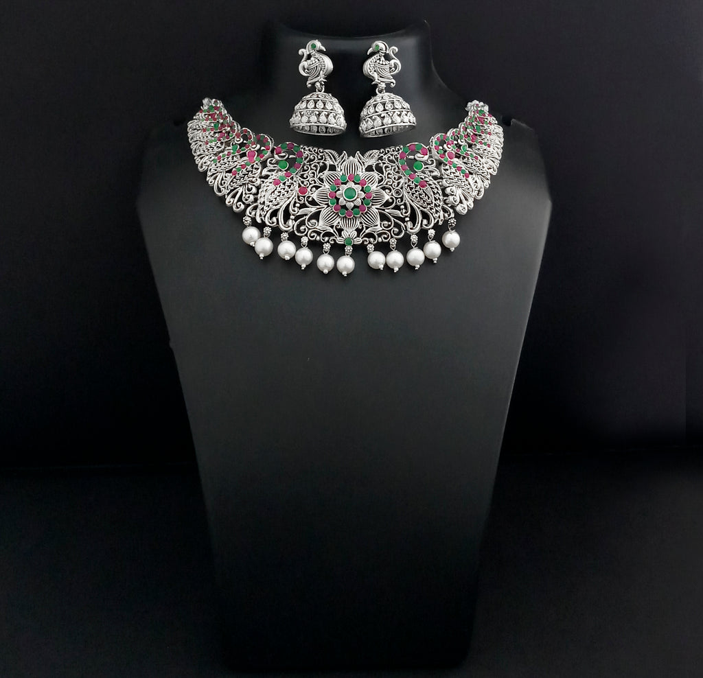 The99Jewel Oxidised Plated Designer Pearl Choker Necklace Set