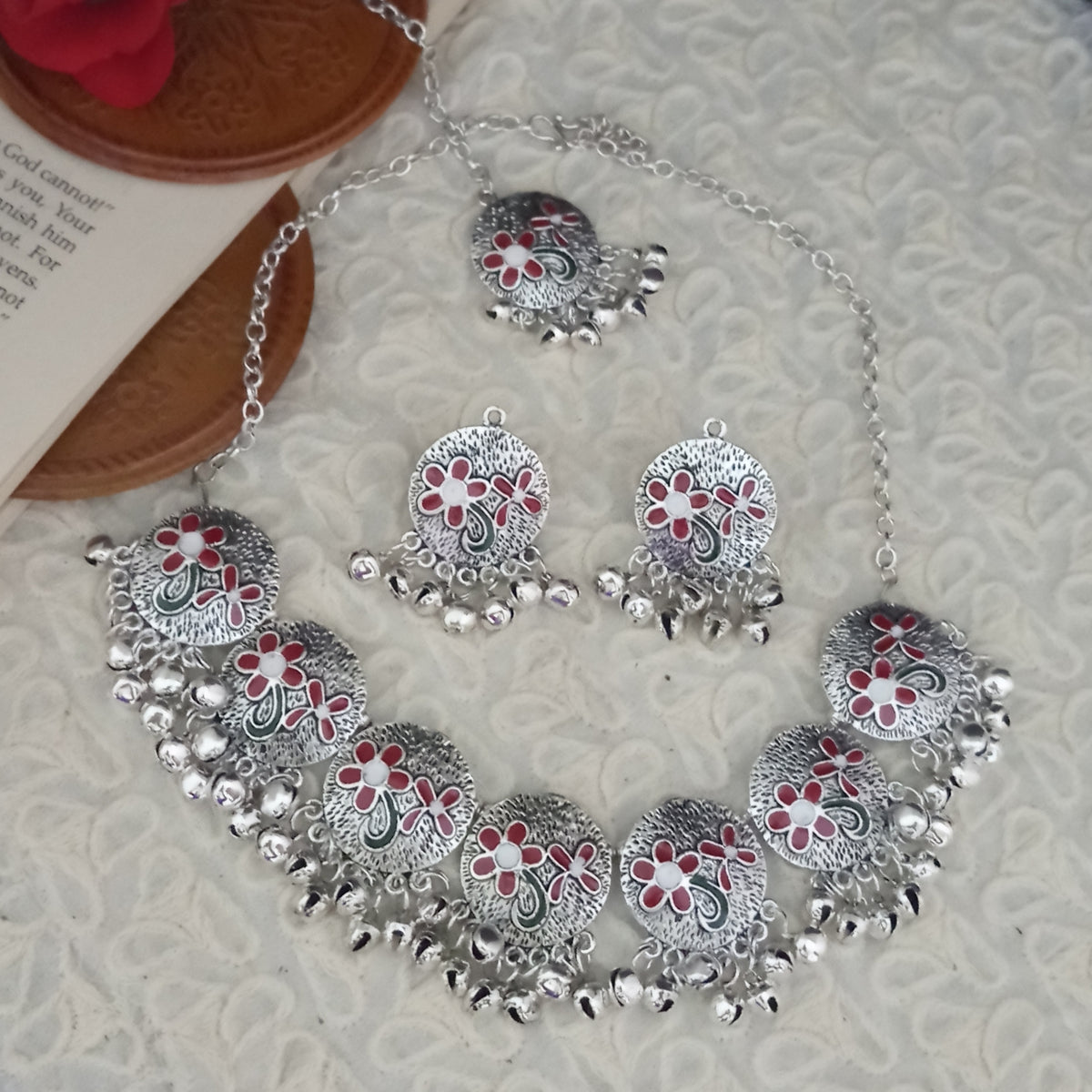 The99Jewel Oxidised Plated Designer Necklace Set With Maangtikka