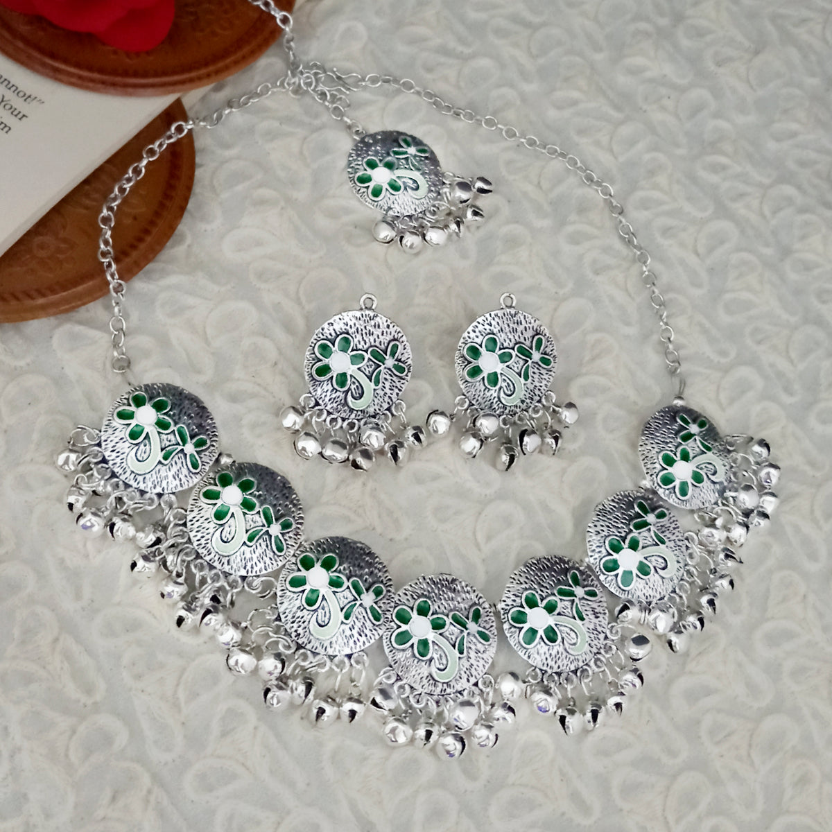 The99Jewel Oxidised Plated Designer Necklace Set With Maangtikka