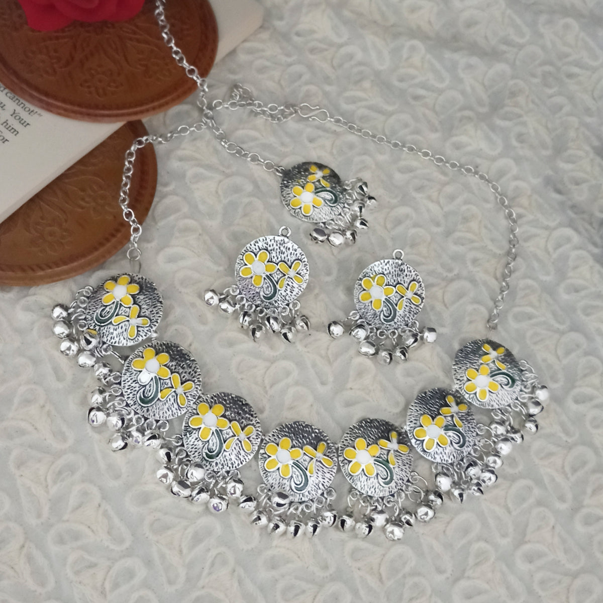 The99Jewel Oxidised Plated Designer Necklace Set With Maangtikka