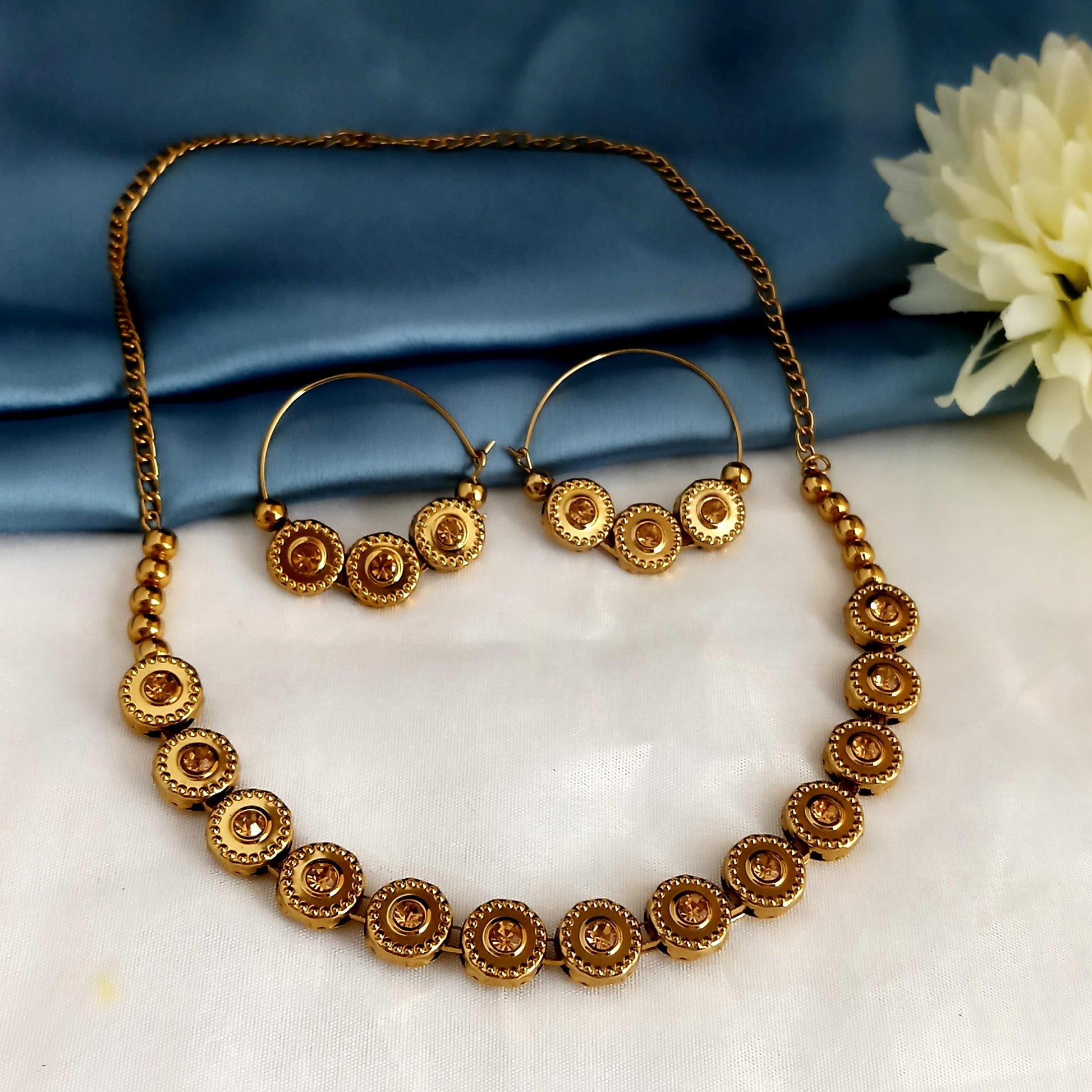 The99Jewel Gold Plated Austrian Stone Necklace With Hoop Earrings