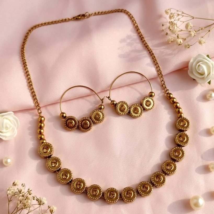 The99Jewel Gold Plated Austrian Stone Necklace With Hoop Earrings