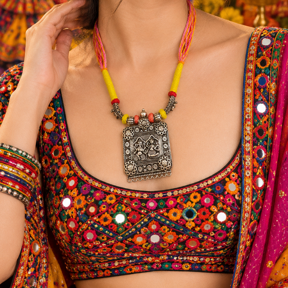 The99Jewel Traditional Oxidised Plated Long Necklace Set for Navratri | Garba & Dandiya Festive Jewellery