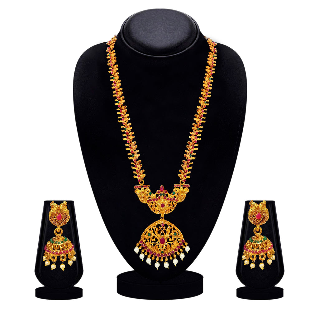 The99Jewel Traditional Gold Plated Pota Stone Double Necklace Set | Festive Jewellery for Women