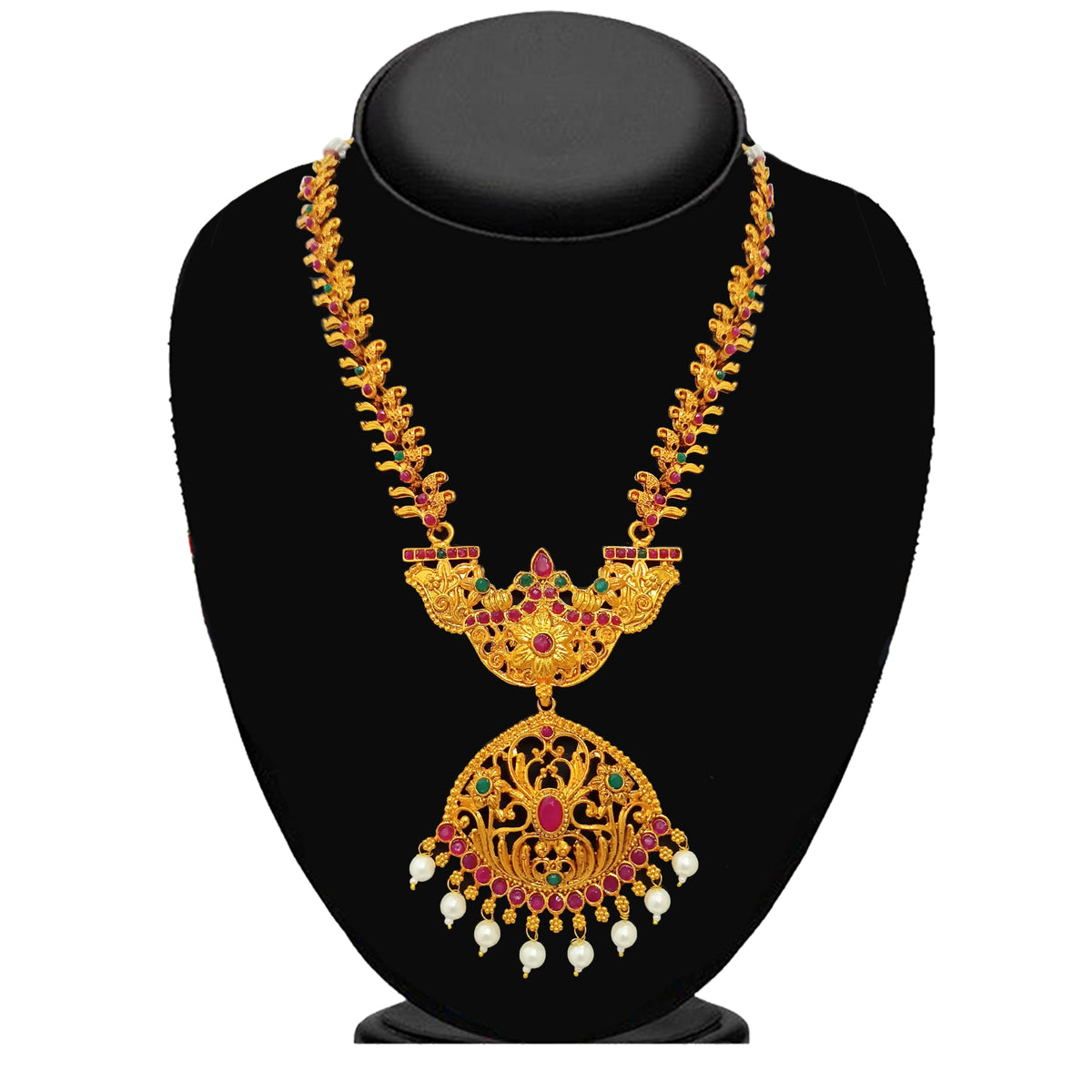 The99Jewel Traditional Gold Plated Pota Stone Double Necklace Set | Festive Jewellery for Women