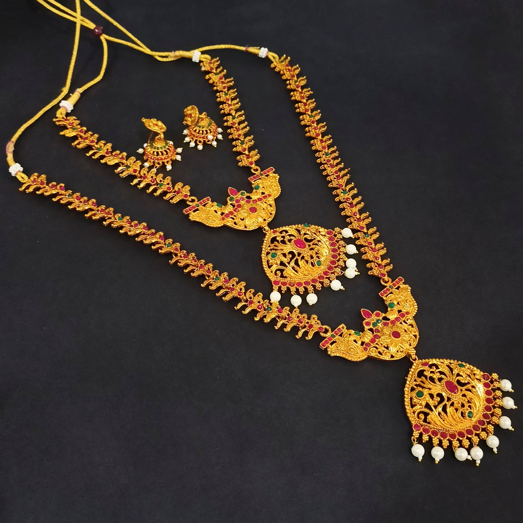 The99Jewel Traditional Gold Plated Pota Stone Double Necklace Set | Festive Jewellery for Women