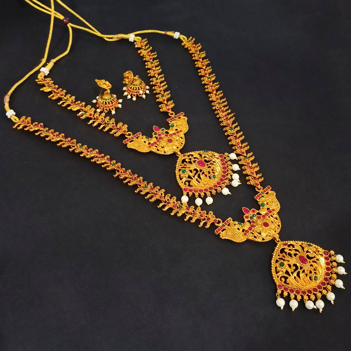 The99Jewel Traditional Gold Plated Pota Stone Double Necklace Set | Festive Jewellery for Women