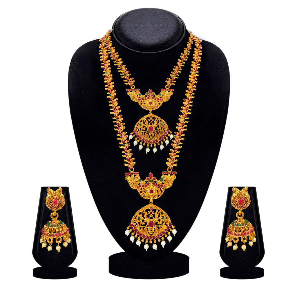 The99Jewel Traditional Gold Plated Pota Stone Double Necklace Set | Festive Jewellery for Women
