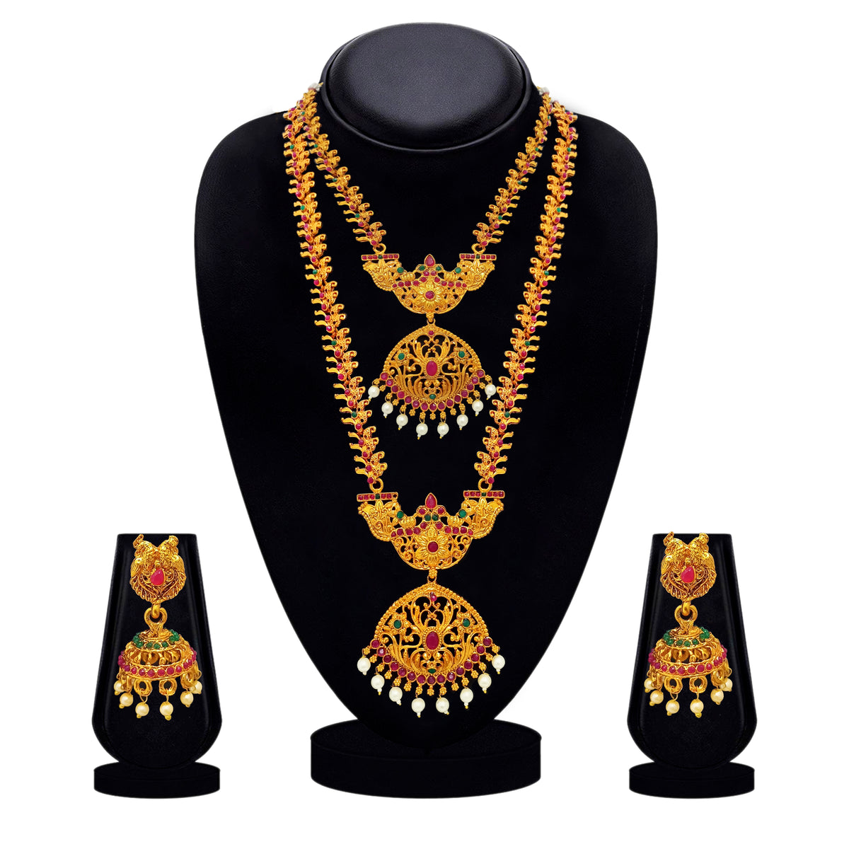 The99Jewel Traditional Gold Plated Pota Stone Double Necklace Set | Festive Jewellery for Women