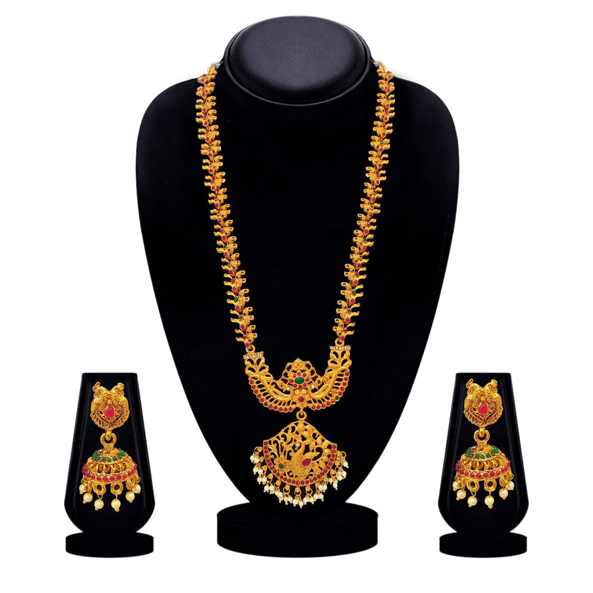 The99Jewel Traditional Gold Plated Pota Stone Double Necklace Set | Festive Jewellery for Women