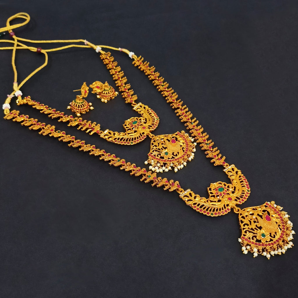 The99Jewel Traditional Gold Plated Pota Stone Double Necklace Set | Festive Jewellery for Women